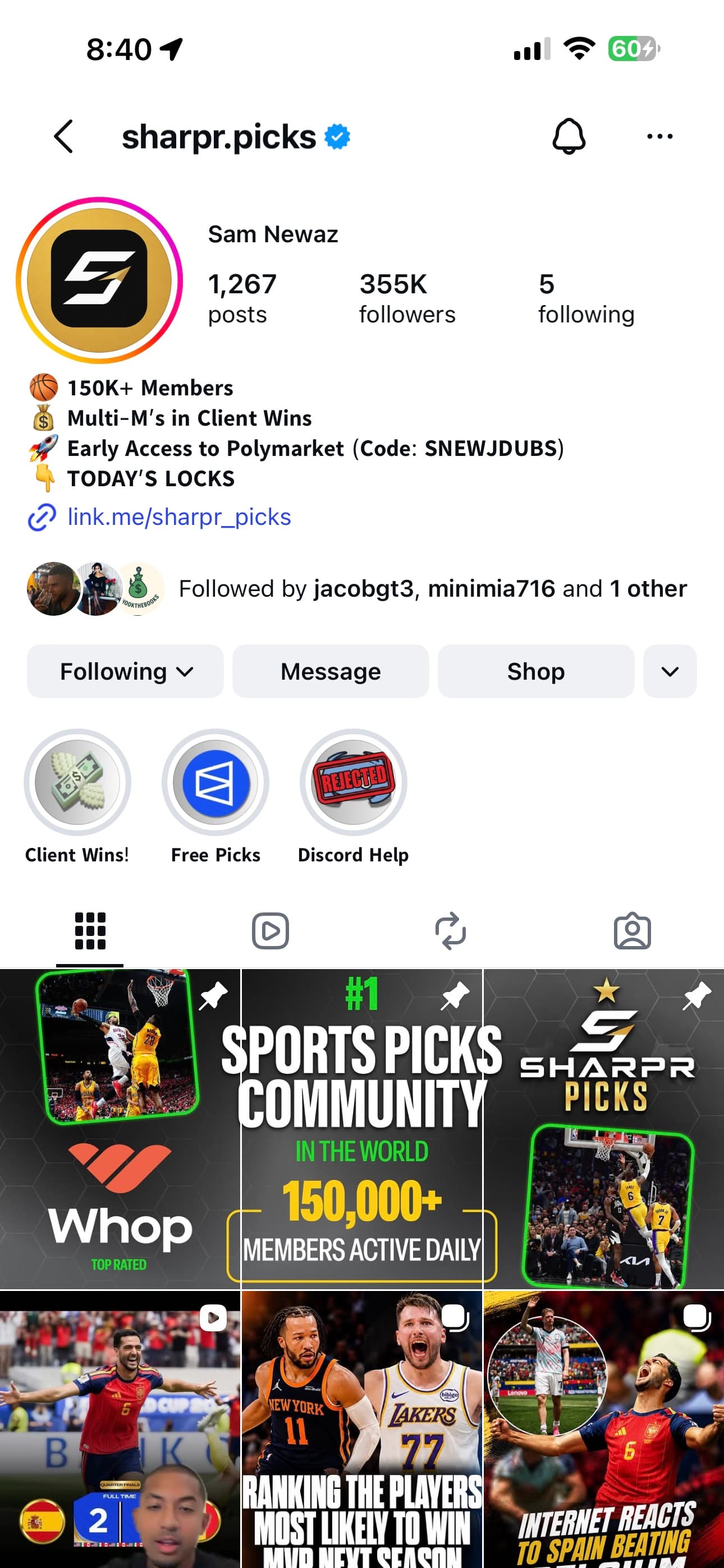 sharpr.picks Instagram profile